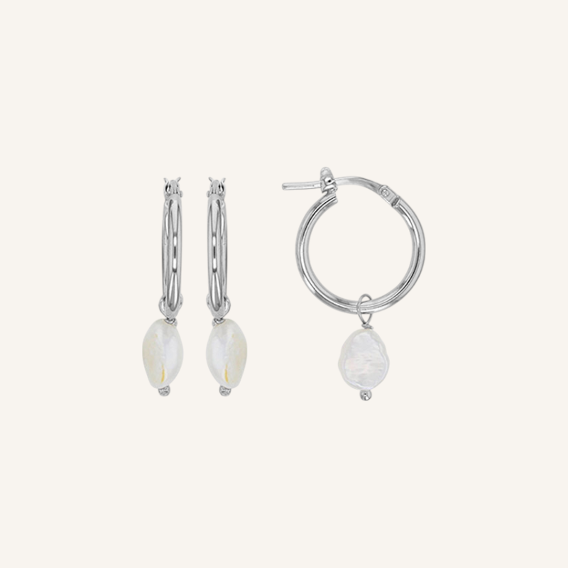 sterling silver creole hoops with cultured freshwater pearl