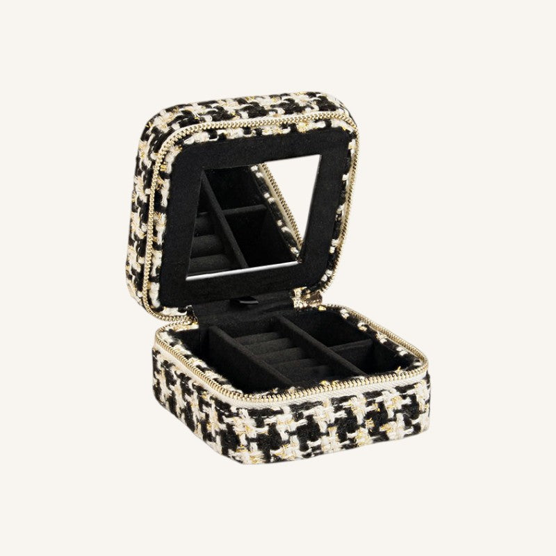 square black and white tweed jewellery box
