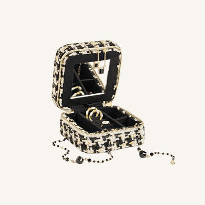 Square Black and White Tweed Jewellery Box