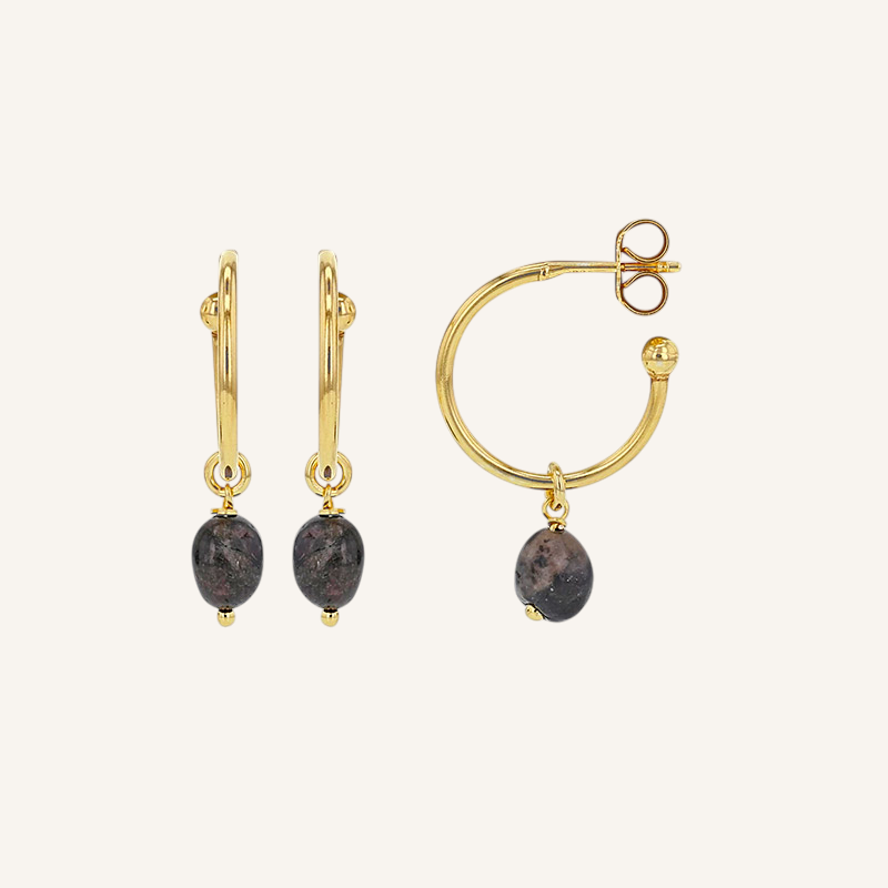 18k gold plated sterling silver hoops set with onyx