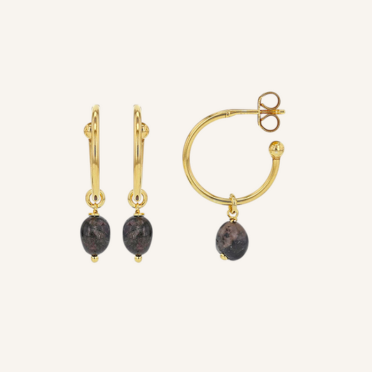 18k Gold Plated Sterling Silver Hoops set with Onyx